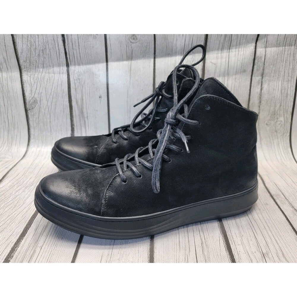 Karl Lagerfeld Men's 10.5 Black Nubuck Leather Sneakers High Top Zip Up LF8A4037